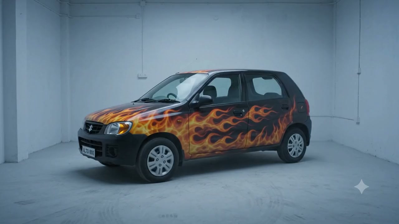 Custom flame wrap livery on the car